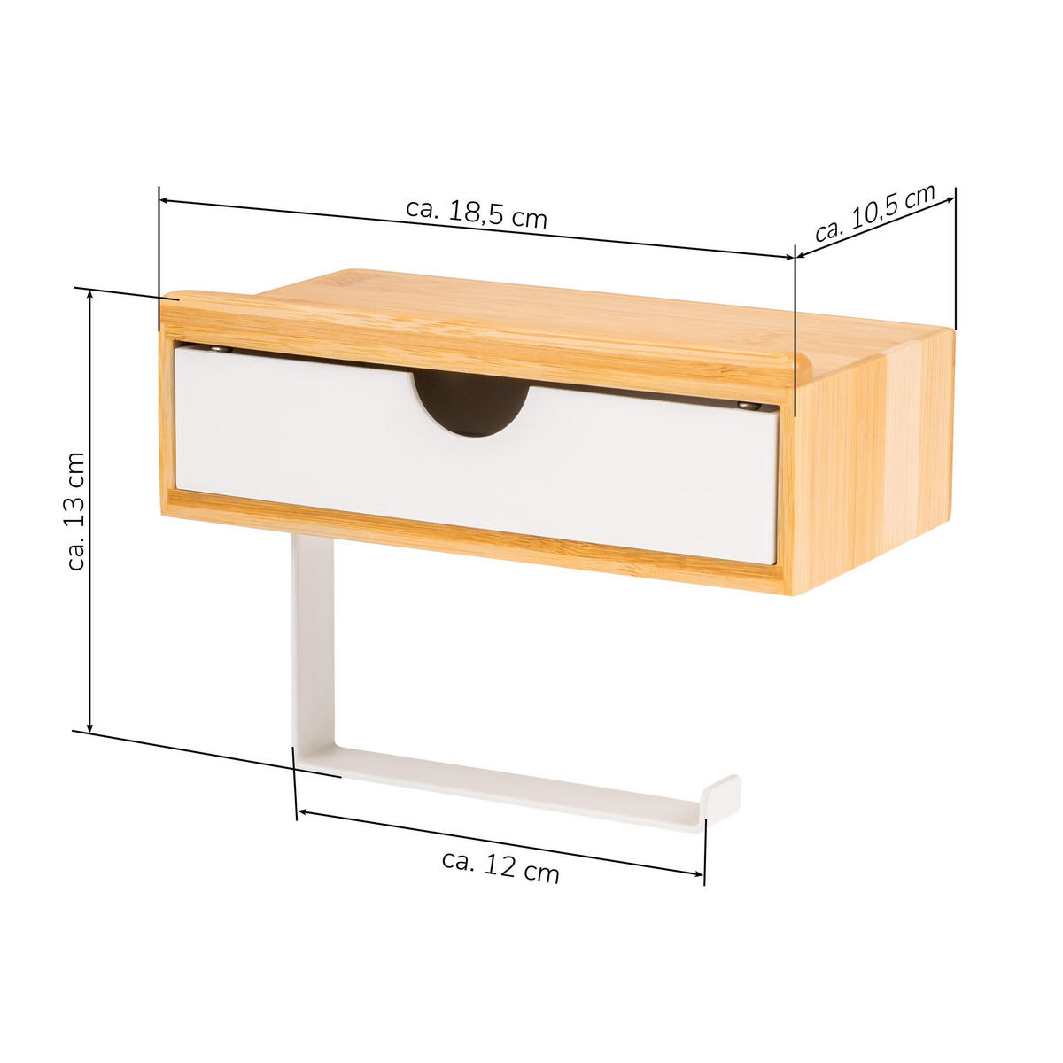 TOILETTENPAPIERHALTER 3in1 Bambus/Metall weiß - Weiß, Holz (18.5/13/10.5cm) - eluno