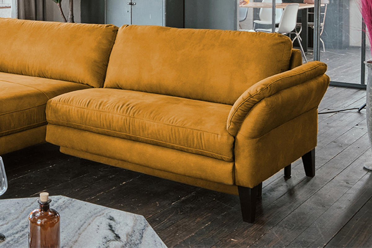 ECKSOFA MALTA Gold Webstoff - Goldfarben/Schwarz, Buchenholz/Textil (302/175cm) - KAWOLA