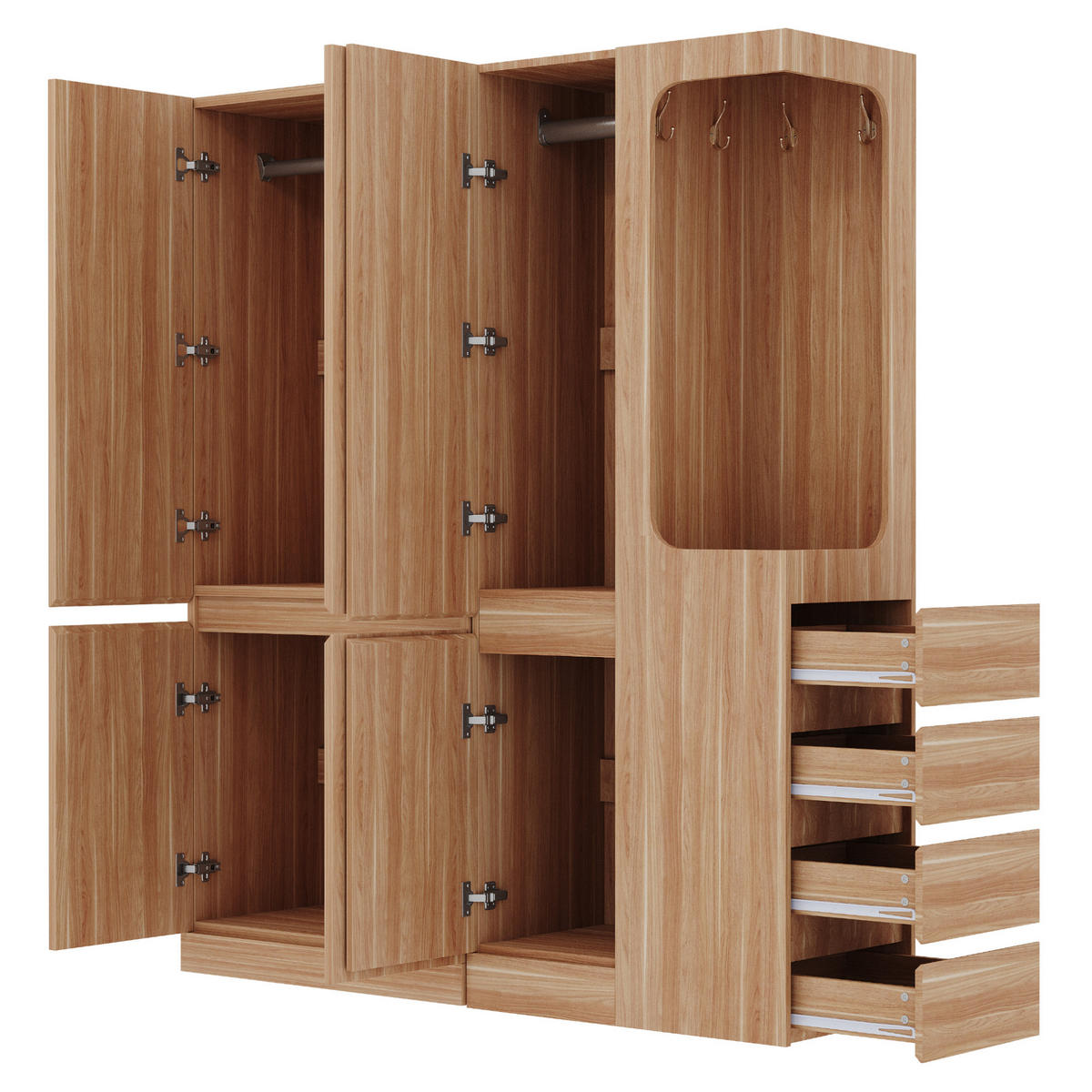 KLEIDERSCHRANK 162.5/40/170 cm natur aus Holz mit Schubladen und offenem Hängefach - Nussbaumfarben, Holzwerkstoff (162.5/170/40cm) - OKWISH