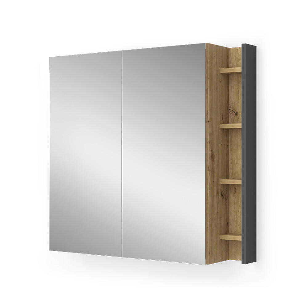 BADSPIEGELSCHRANK Edelin Anthrazit/Artisan 80 x 75 cm mit Regalen - Anthrazit/Hellgrau, Holzwerkstoff (80/75/18cm) - Vicco