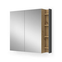 BADSPIEGELSCHRANK Edelin Anthrazit/Artisan 80 x 75 cm mit Regalen - Anthrazit/Eiche Artisan, Holzwerkstoff (80/75/18cm) - Vicco