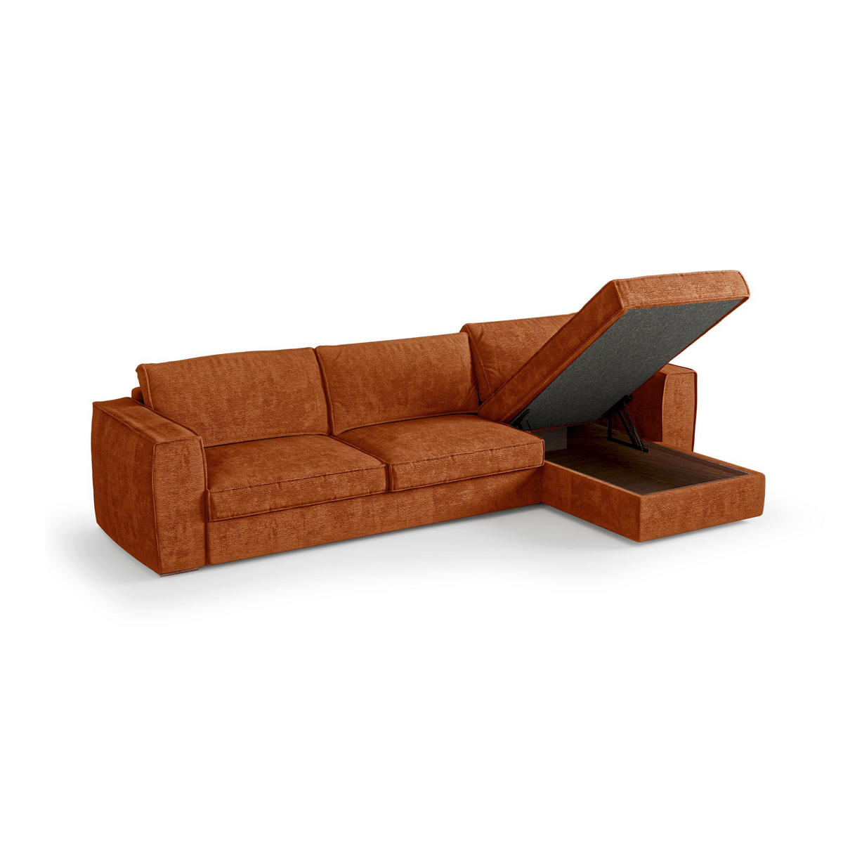 ECKSOFA rechtwinklig MIKA Kettgewebe mit weichem Griff Terrakotta 292cm - Dunkelorange/Terracotta, Textil (292/100cm) - Premium Interiors