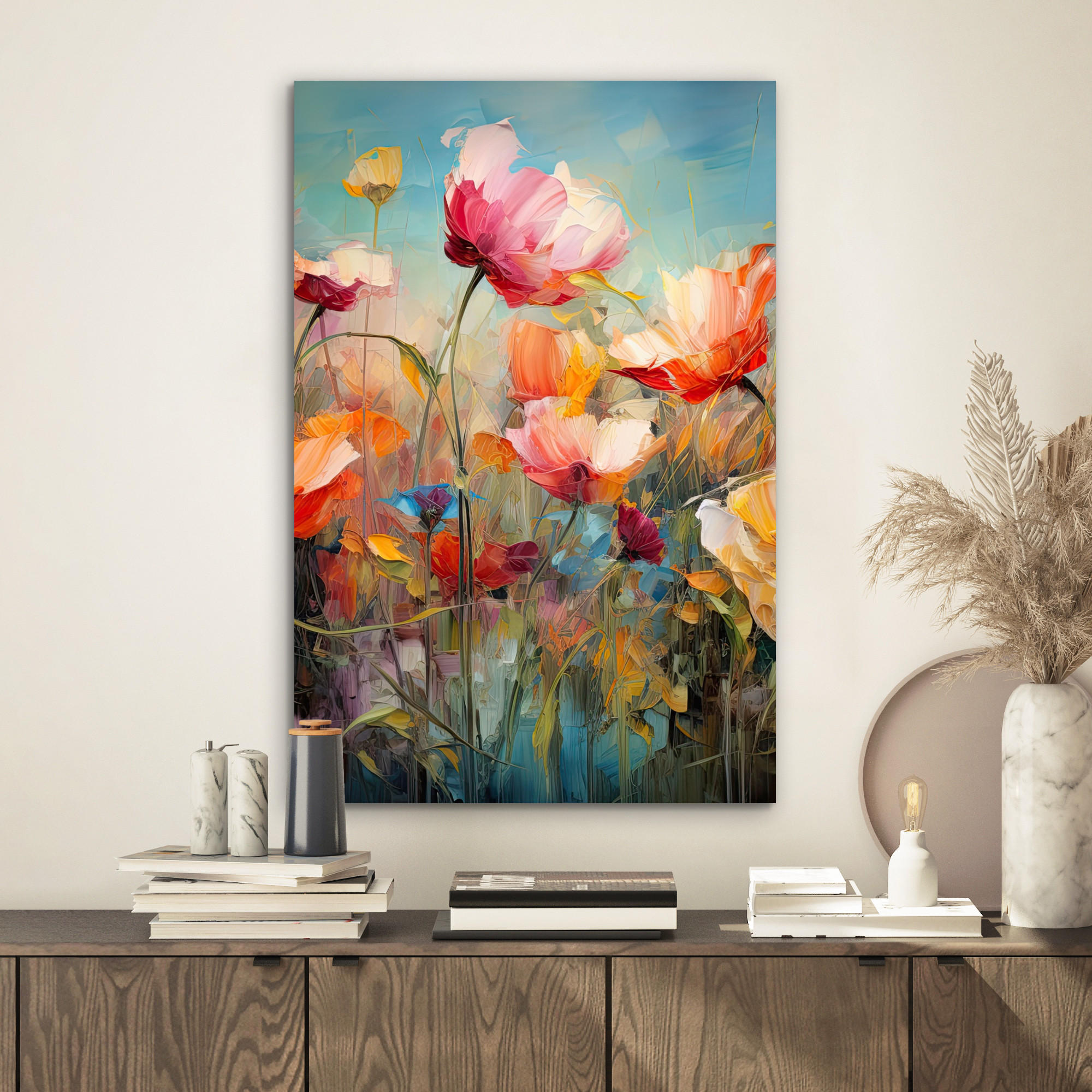 METALLBILD Blumen - Aquarell - Kunst - Botanisch - Natur 40x60 cm - Orange, Metall (40/60cm) - MuchoWow