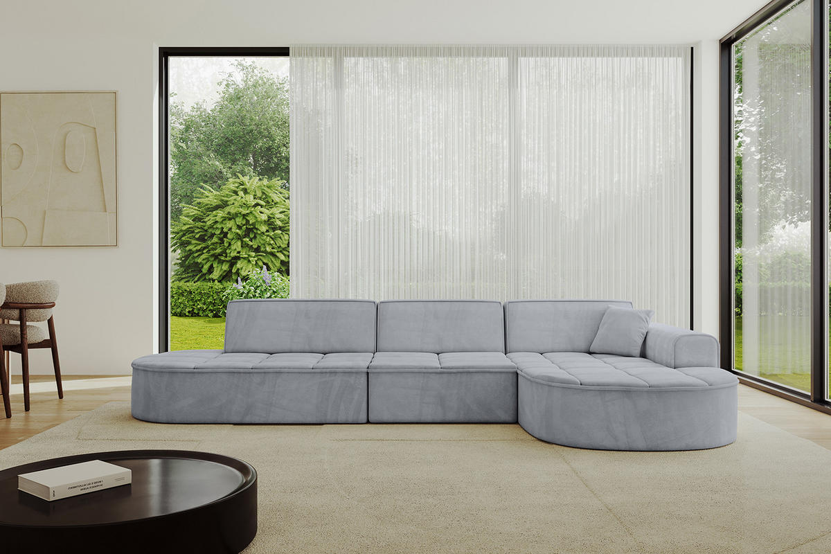 ECKSOFA Ottomane Rechts TARO-L2 - 328x171x79,5 cm Hellgrau - Grau, Holzwerkstoff/Textil (328/171cm) - ALTDECOR