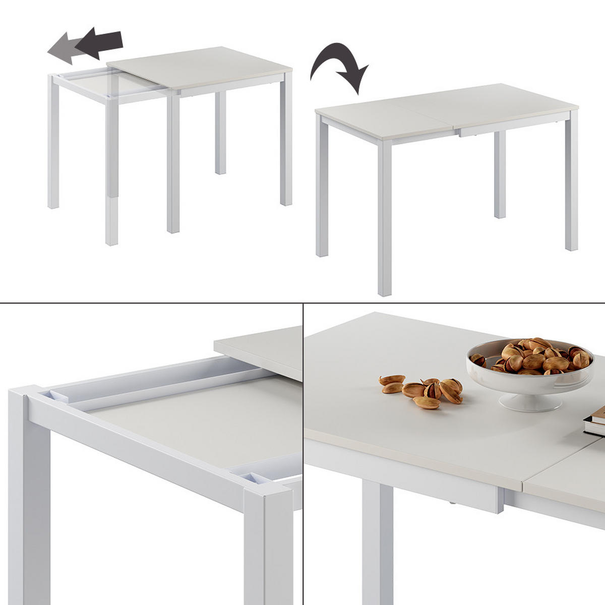ESSTISCH Granny Weiß 120 x 70 cm ausziehbar - Weiß, Holzwerkstoff (70/120/76cm) - Vicco