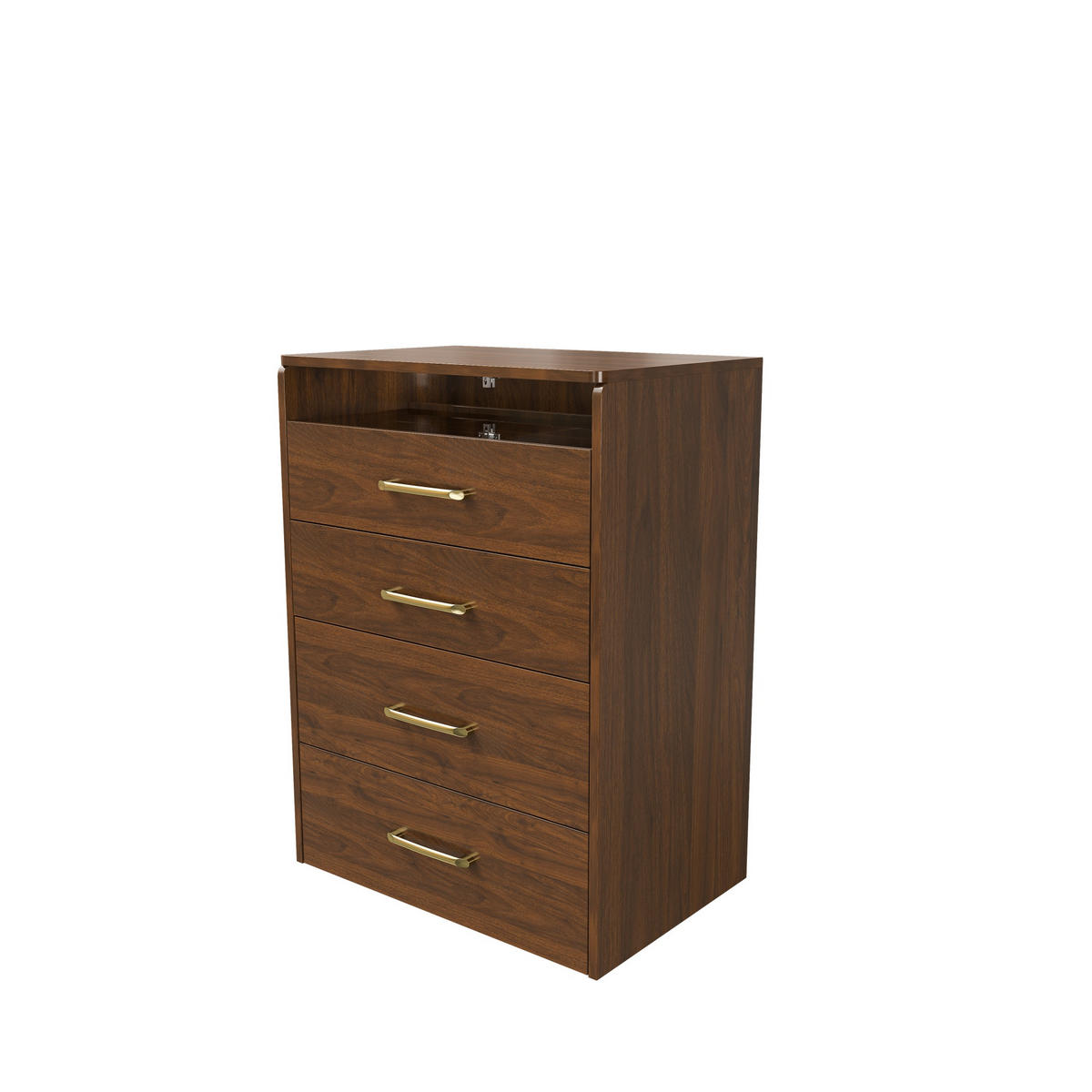 SCHMINKKOMMODE in Nussbaum 60/40/118 cm aus MDF mit 3 Schubladen, Klappspiegel und Glasplatte - Nussbaumfarben, Glas/Holzwerkstoff (60/118/40cm) - CHICFURN