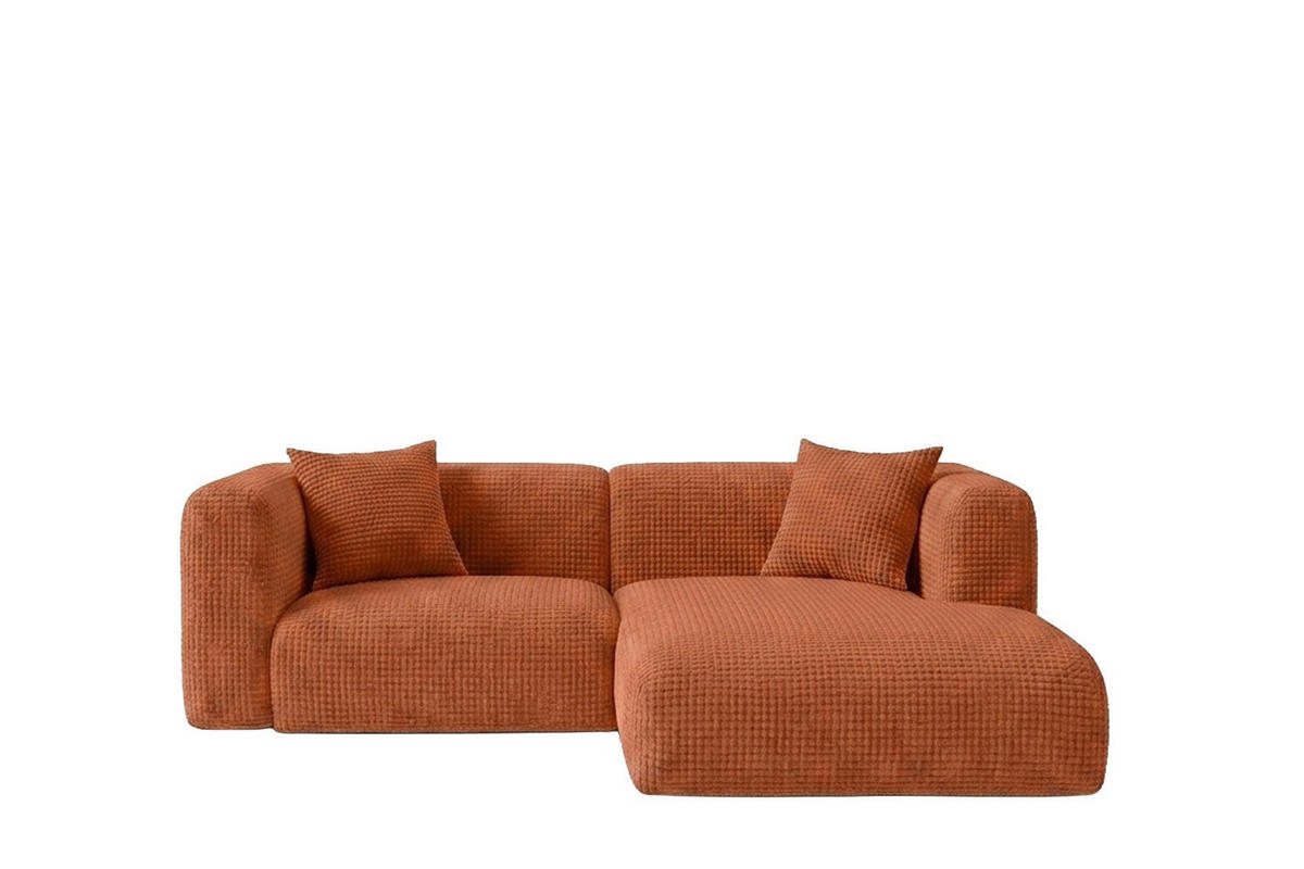 ECKSOFA L-Form mini, Chenille-Stoff Cremona, Kupfer, Rechts, GRETA - Kupferfarben, Holz (226/179cm) - Kaiser Möbel
