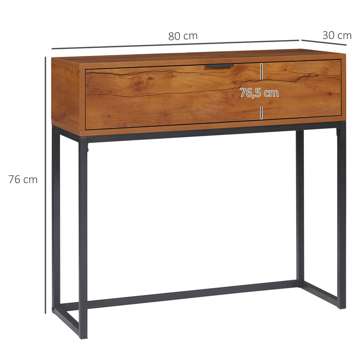 KONSOLENTISCH aus Spanplatte und Metall 80x30x76 cm Natur mit Schublade - Naturfarben, Holzwerkstoff (30/80/76cm) - IVMEU