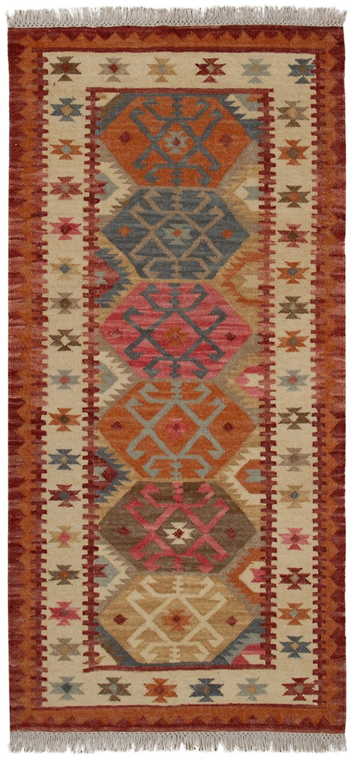 TEPPICH handgewebt Kelim Orient Wolle BAKAN Rot 160 x 230 cm - Rot, Naturmaterialien (160/230cm) - Novatrend
