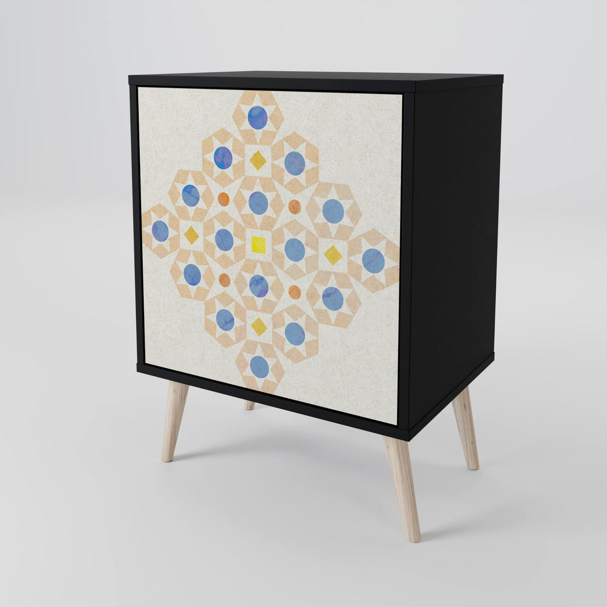 SIDEBOARD PATTERNED PRISM, Schwarz, 57,5x42x75,5 cm, Goldfarbene Metallfüße - Goldfarben/Multicolor, Holzwerkstoff/Metall (57.5/75.5/42cm) - SpaceRebels
