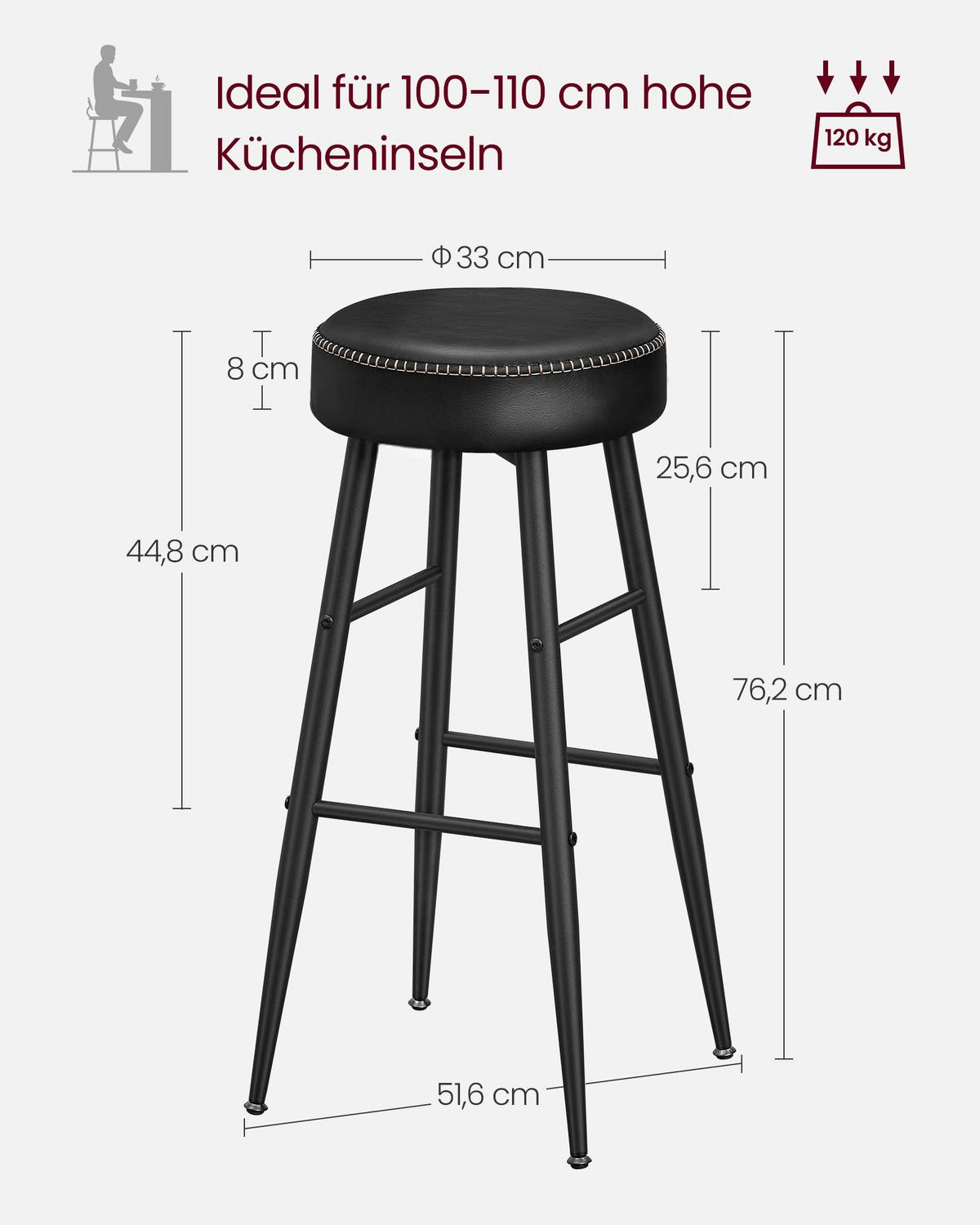 BARHOCKER MASERU 2ER-SET - Schwarz, Metall (51.6/76.2/51.6cm) - Hansiro