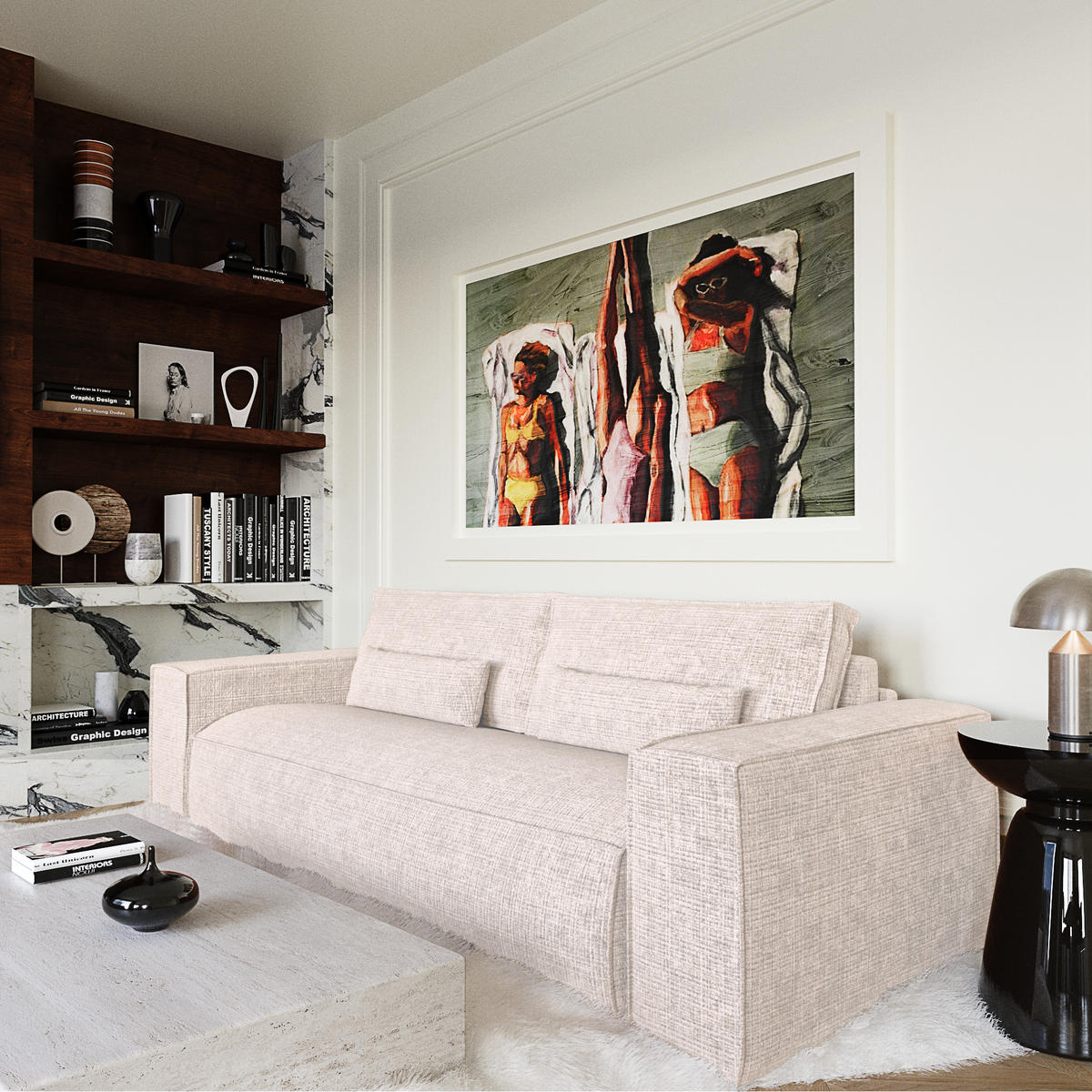 SCHLAFSOFA Express JUNE Geprägter Samt Creme 236cm - Creme, Textil (236/80/100cm) - Premium Interiors