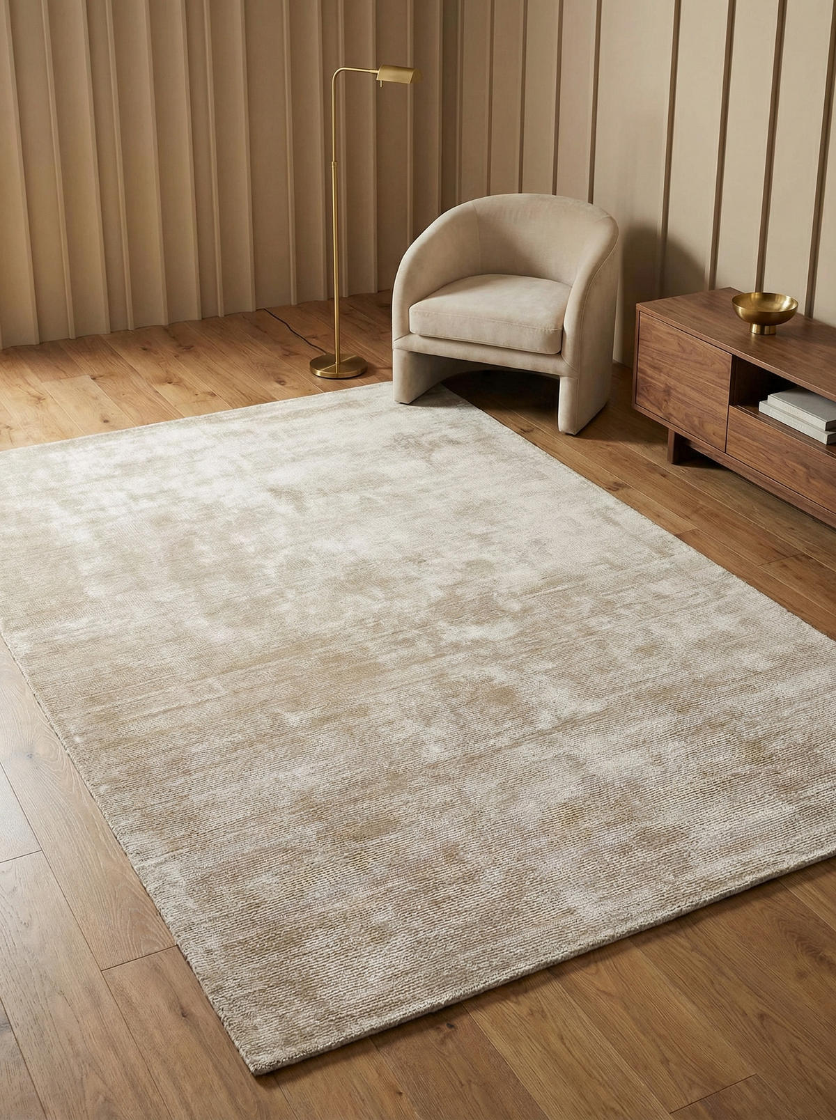 TEPPICH Viskose handgewebt zeitloses Design BARI, Beige-Grau 160x230 cm - Beige, Textil (160/230cm) - KADIMA DESIGN