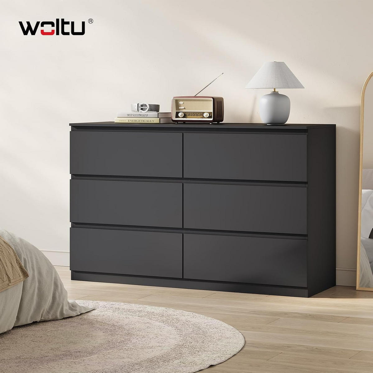 KOMMODE 6 Schubladen Holzwerkstoff 120/40/75 cm Schwarz - Schwarz, Holzwerkstoff (40/75/120cm) - Woltu