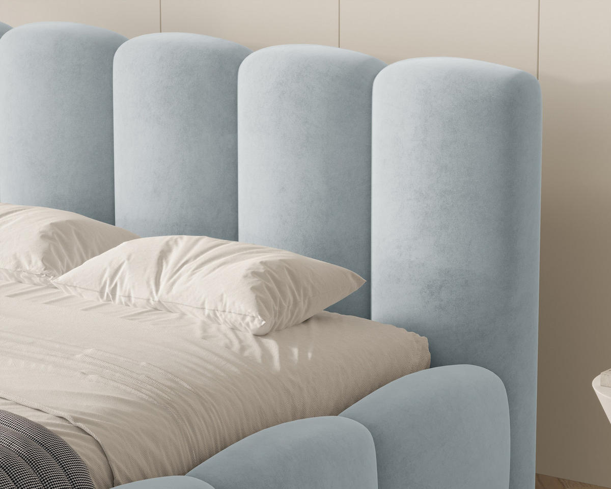 POLSTERBETT 18 - 140x200 cm – Riviera – Gepolstertes Bett mit Metall-Lattenrost - Blau, Holz (140/200cm) - ROYAL24_MARKT