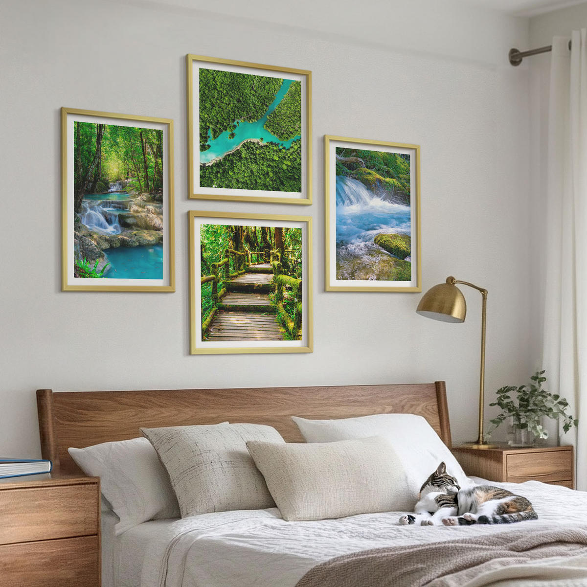 WANDBILDER 4er Set - 50x50 cm & 40x60 cm Goldrahmen - Grüne Wälder, kristallklares Wasser - Goldfarben, Kunststoff (50/50cm) - ArtPrintCave