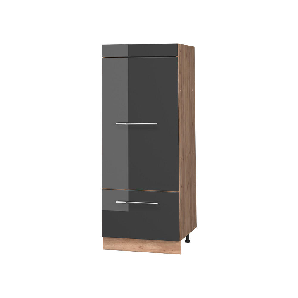 KÖKSSKAFFERI Fame-Line, Antracit högblank/Goldkraft ek, 60 cm Svart högglans, Honungsek 153.6/60/58.1 cm