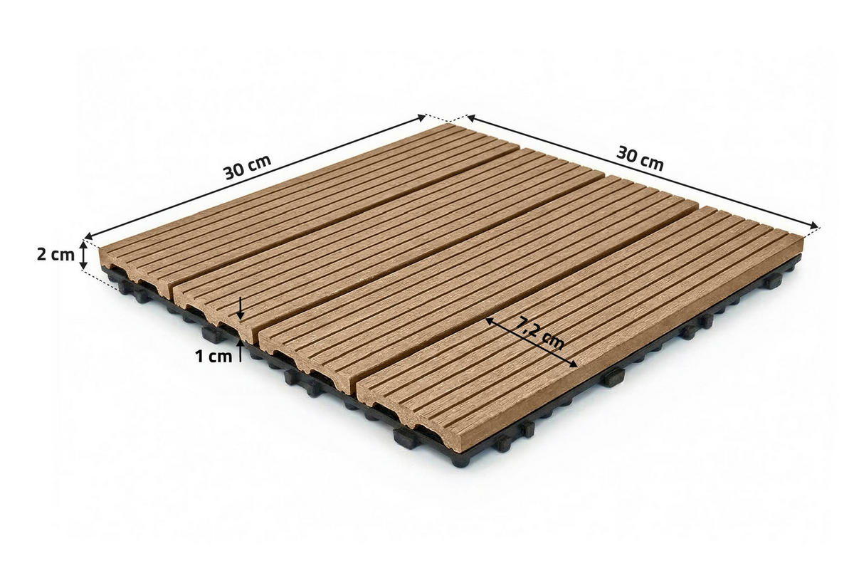 30ER-SET Terrassenplatten aus SERRA-Verbundwerkstoff in Teakoptik mit Rillen, 30 x 30 cm - Teakfarben, Holzwerkstoff (30/30/2cm) - Casanoov
