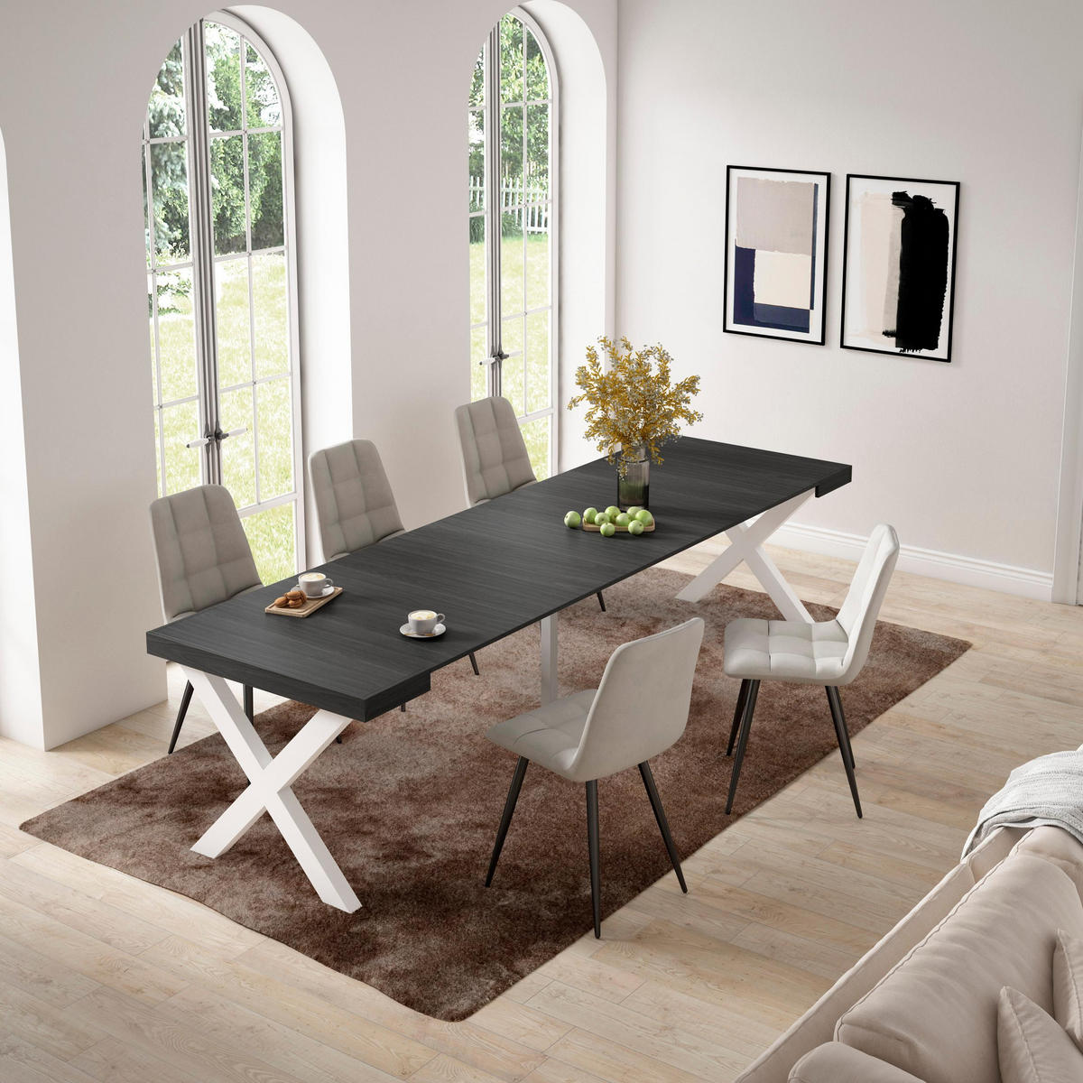 KONSOLENTISCH ausziehbar 58 bis 302cm, für 14 Gäste, schwarz, 90/58/73cm - Schwarz, Holzwerkstoff (90/302/73cm) - Skraut Home