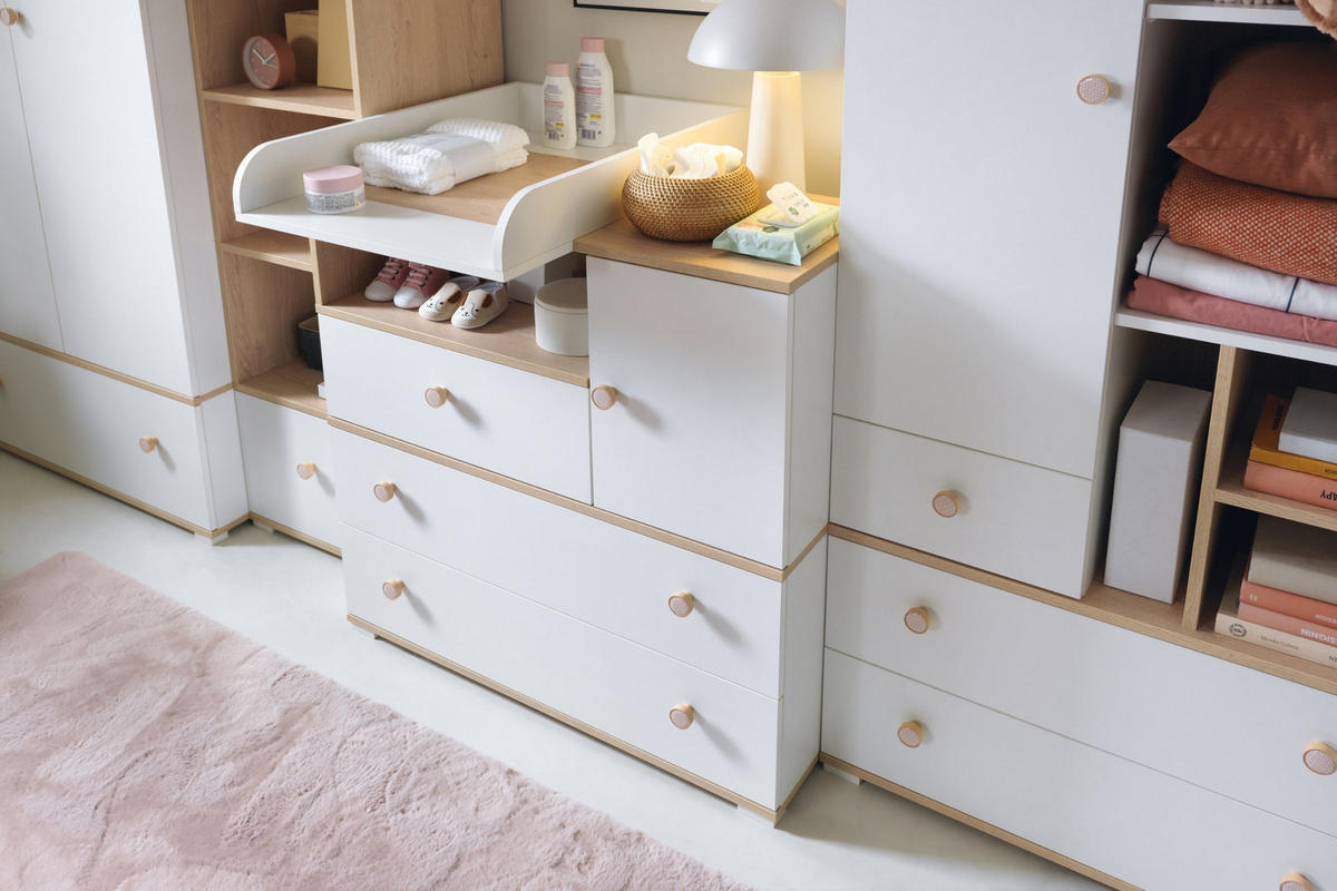 BABYZIMMER-SET OKTAVIA 5-teilig in Weiß Matt / Eiche - Eichefarben/Weiß, Holzwerkstoff (305/195/72cm) - Deine Möbel 24