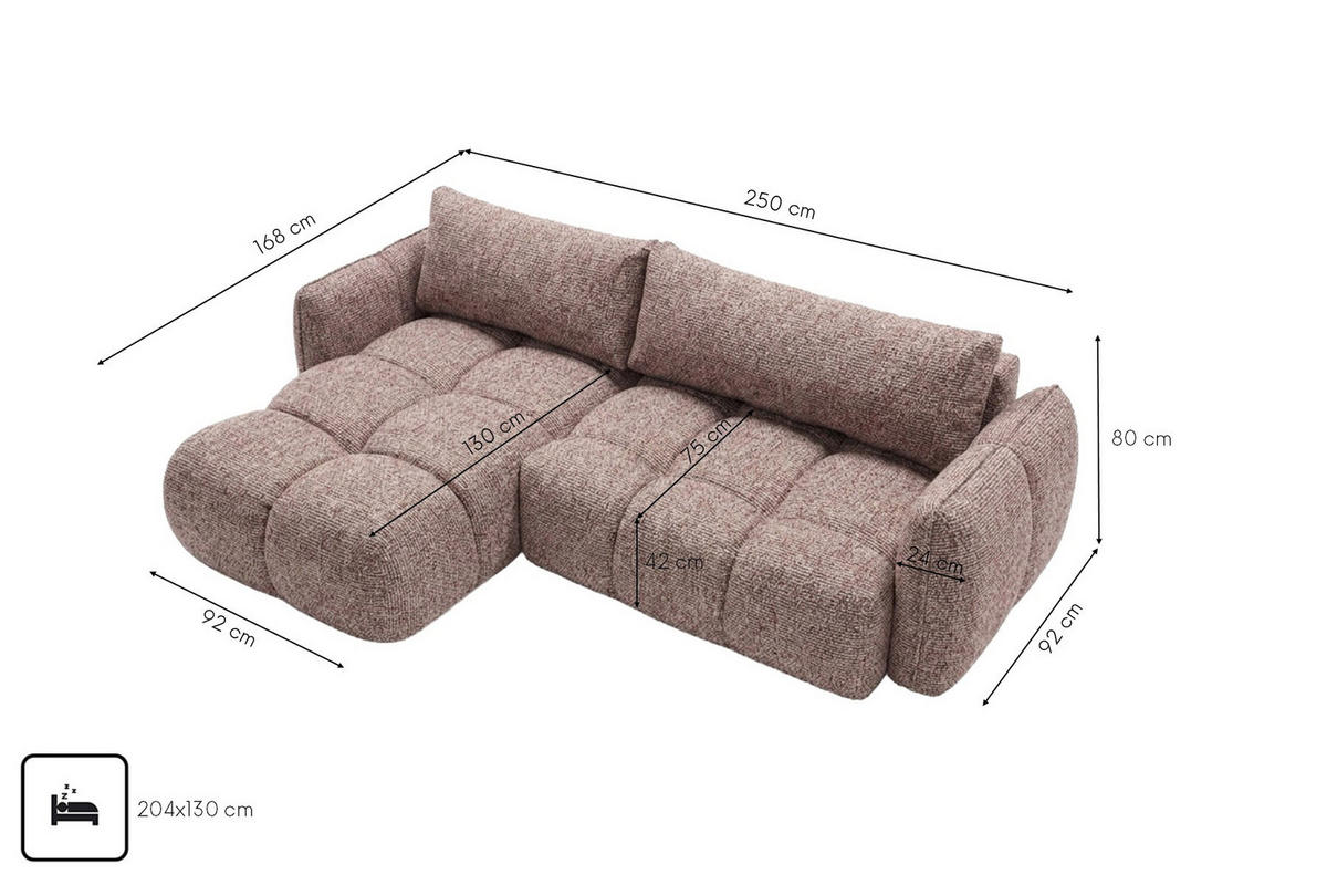 ROHOVÁ SEDAČKA ve tvaru L s funkcí spaní, žinylková tkanina Puente, Purpurová, Levá strana, BELVEDER L - fialová, dřevo (250/168cm) - Kaiser Möbel