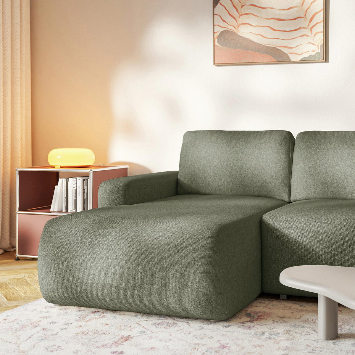 ECKSOFA Carnos Mini Olivgrün Chenille - Schwarz/Olivgrün, Kunststoff/Textil (238/164cm) - Selsey