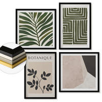 WANDBILDER 4er-Set - 50x50 cm & 40x60 cm Schwarzer Rahmen - Botanische Boho-Kompositionen - Schwarz, Kunststoff (50/50cm) - ArtPrintCave