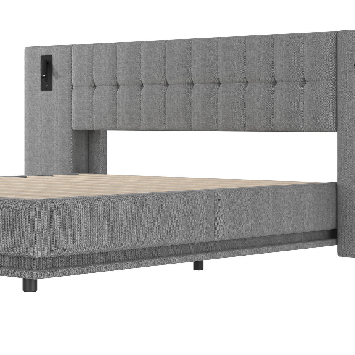 POLSTERBETT 180/200 cm DE-04938, mit LED, USB und Spot in Grau - Grau, Holzwerkstoff/Metall (180/200cm) - ComfortXL