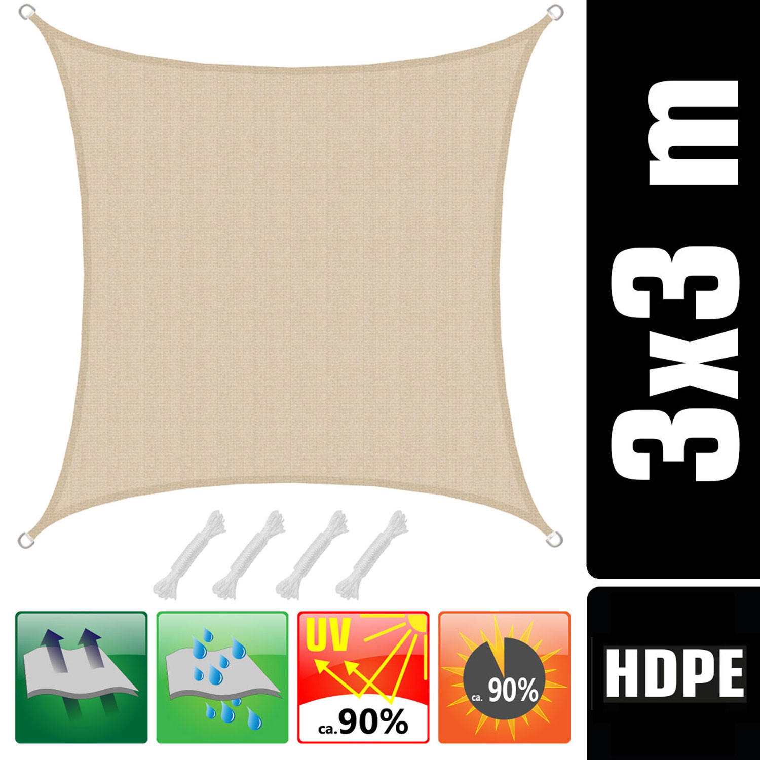 SONNENSEGEL Luftdurchlässig 300 cm Beige - Beige, Kunststoff (300/300cm) - Amanka