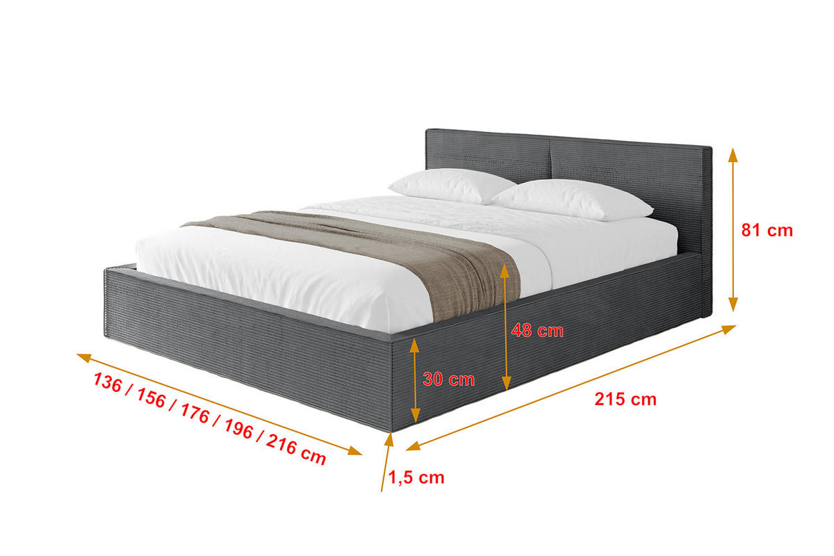 POLSTERBETT mit Bettkasten und Lattenrost, Bett mit Matratze H3/H4 - EMMI-V1 180x200 Dunkelgrau - Anthrazit, Holzwerkstoff/Textil (180/200cm) - ALTDECOR