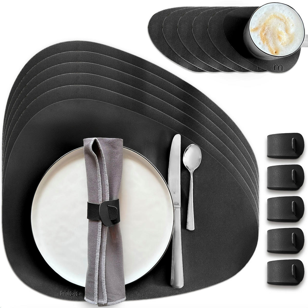 TISCHSETS aus Kunstleder Steinform 18 Teile - Grau, Textil (40/32/3cm) - Miqio Design