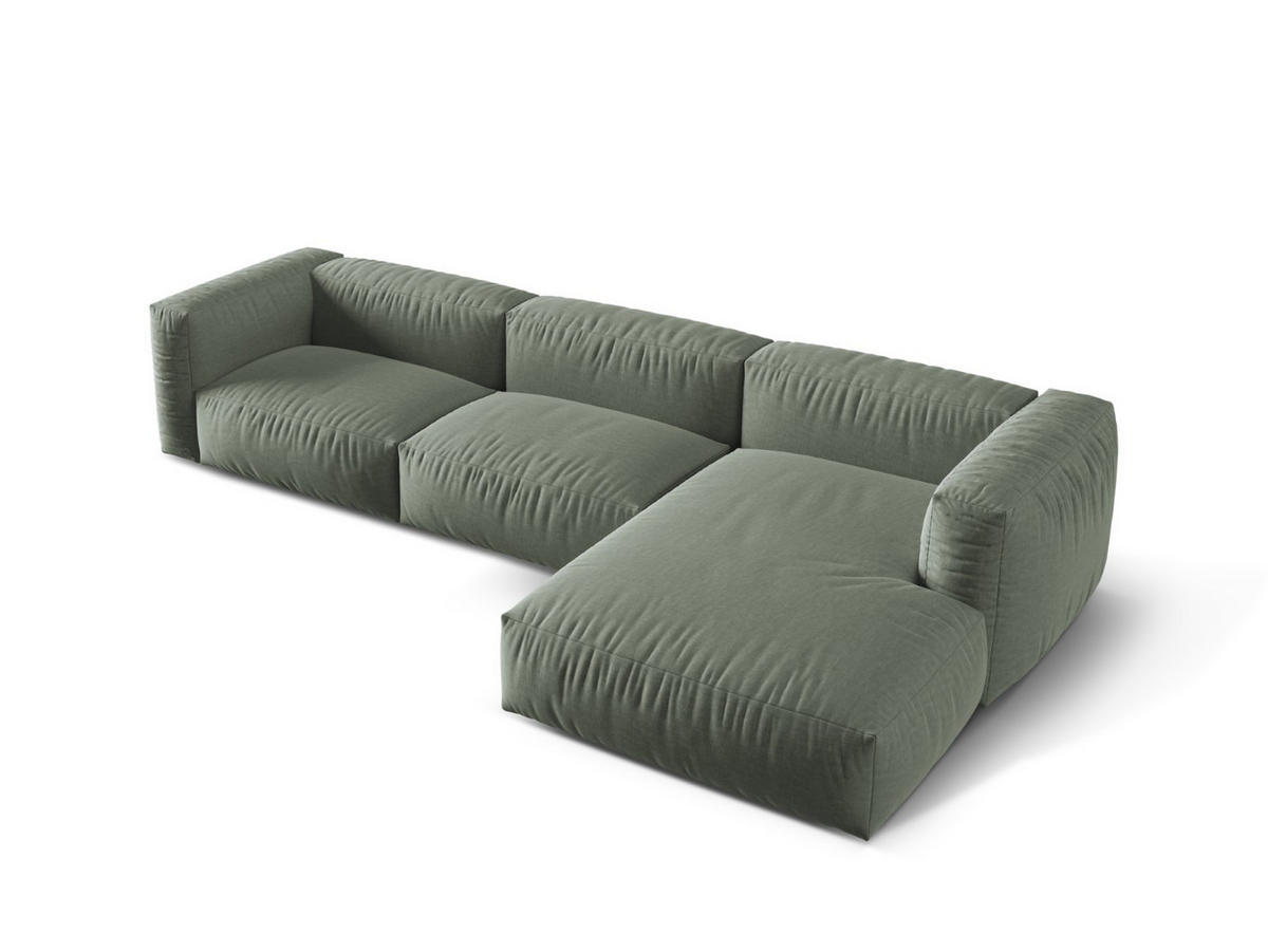 ECKSOFA modular rechts Martina aus strukturiertem Stoff moosgrün 3 Sitzplätze - Salbeigrün, Textil (176/332cm) - Micadoni