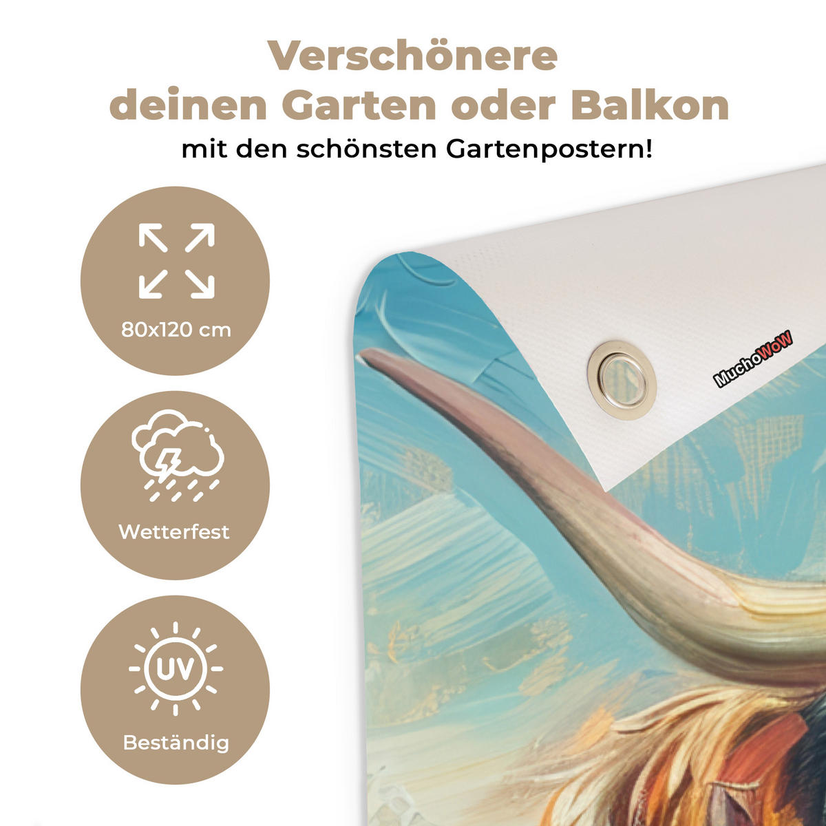 ZAHRADNÍ PLAKÁT Skotský horal - Příroda - Barevné - Květiny 80x120 cm - světle modrá, plast (80/120/0.2cm) - OnlyWow