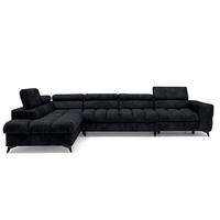 ECKSOFA PUDDING MAXI L Links mit Schlaffunktion 125x195 Velours Schwarz - Schwarz, Holz/Textil (350/203cm) - Muffo