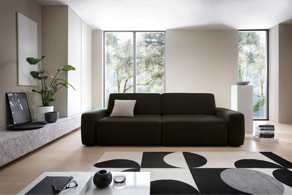 3-SITZER SOFA Baleo Olivgrün Chenille-Bezug - Schwarz/Olivgrün, Kunststoff/Textil (257/82/105cm) - Selsey