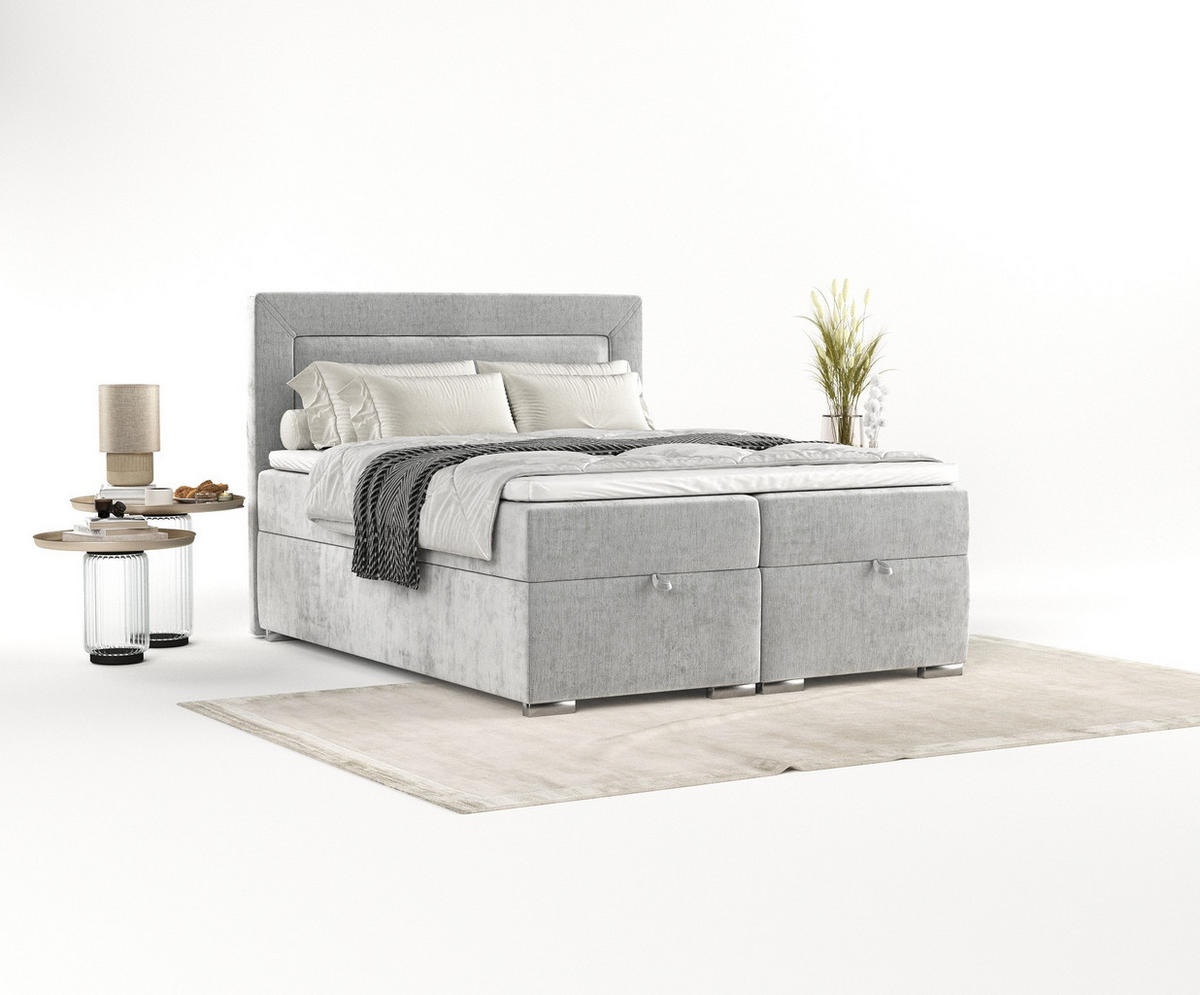 BOXBETT Lontano 200/200 cm Hellgrau im Lotta Stoff - Chromfarben/Hellgrau, Holz/Holzwerkstoff (200/200cm) - AltaBeds