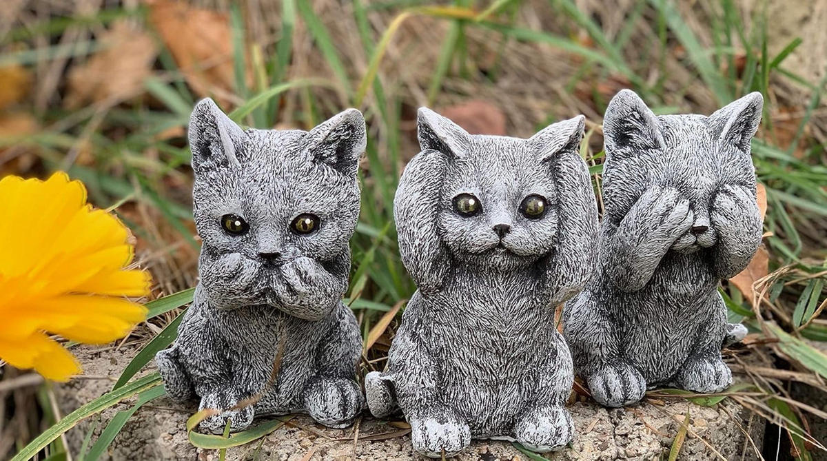 STONEANDSTYLE Steinfigur 3er Set Kätzchen Katzen Nichts sehen Nichts hören Nichts Sagen wetterfest - Grau, Stein (7/12/9cm) - stoneandstyle