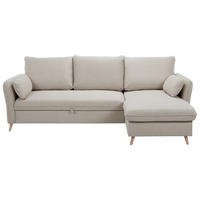 SCHLAF-ECKSOFA Stauraum 3/4-Sitzer Ozeanblauer Stoff Helles Holz DRISS - Beige, Textil (159.5/241cm) - Miliboo