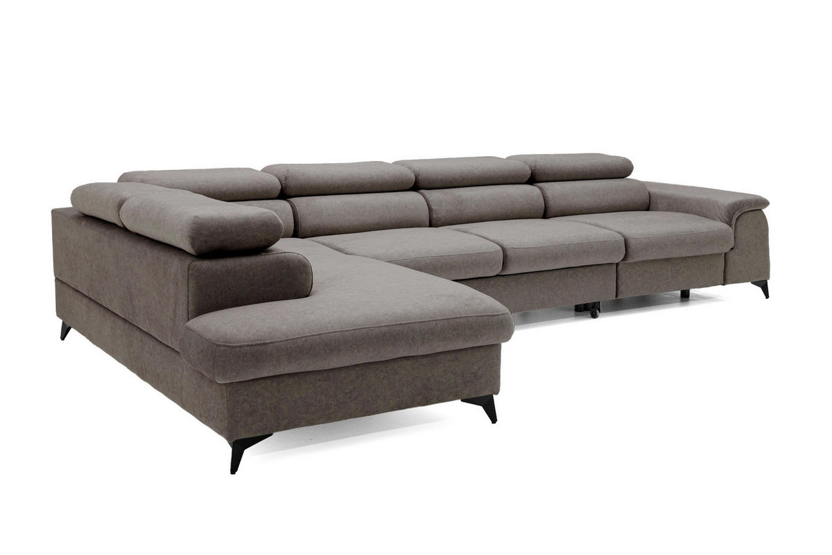 ECKSOFA Plaza Maxi Braun mit Schlaffunktion und Bettkasten 6x verstellbare Kopfstützen - Braun, Textil (350/203cm) - Muffo