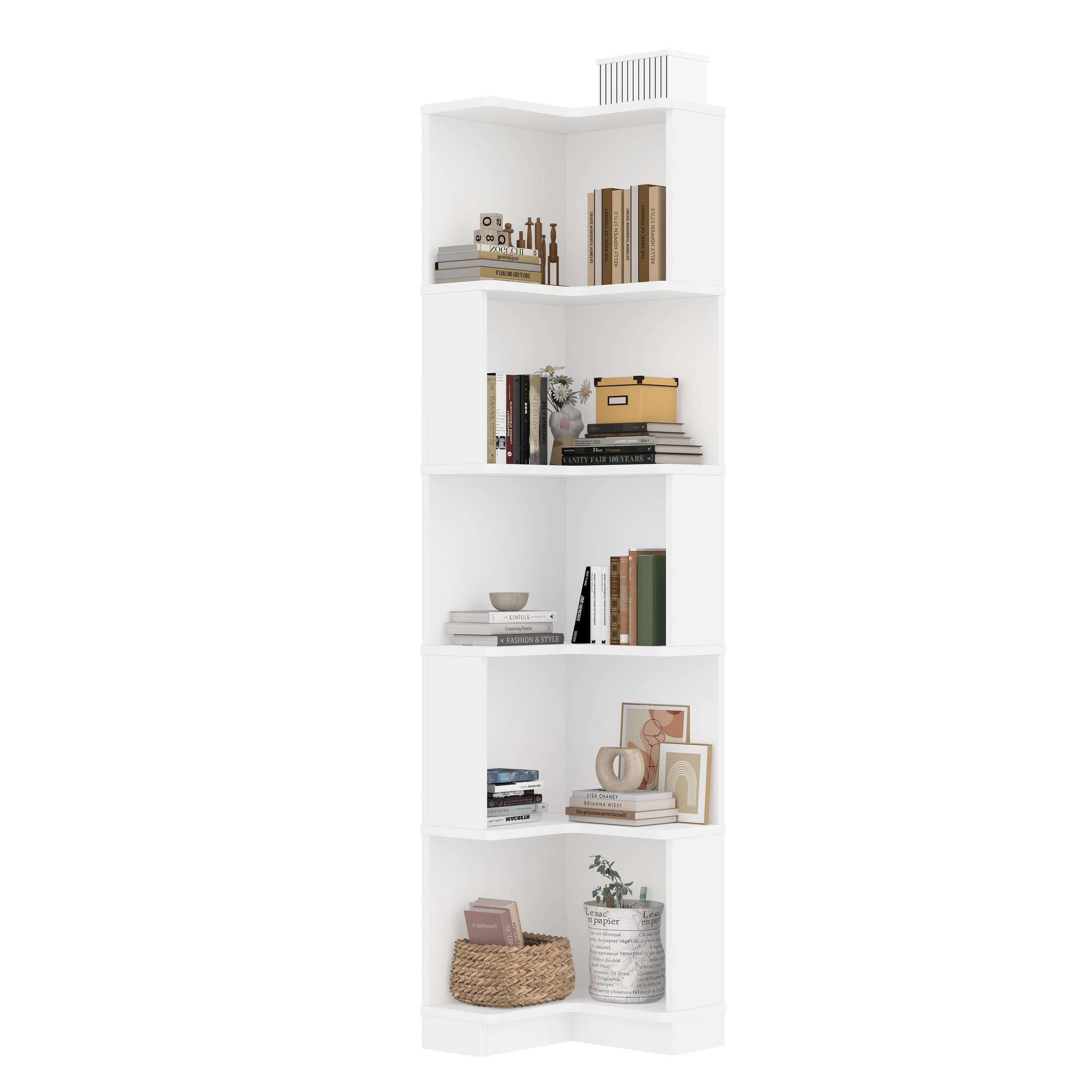 BÜCHERREGAL in Weiß mit LED für Arbeitszimmer und Büro, B63.5/T45/H175 cm - Weiß, Holzwerkstoff (63.5/175/45cm) - STILVORA