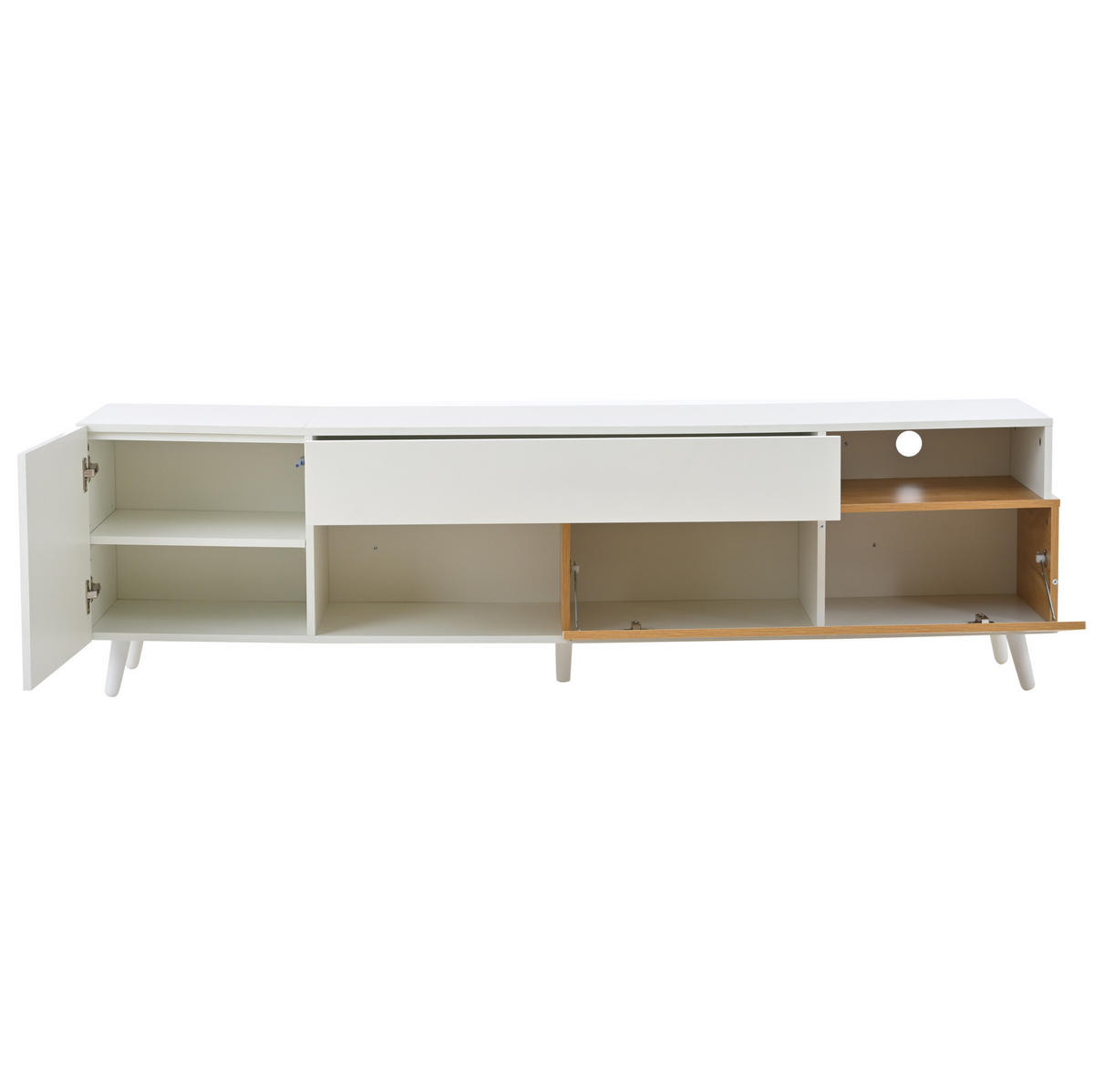 TV ormarić 180/38/50 cm bijeli i boje prirodnog drva od iverala s visokim sjajem i ladicom - svijetlo smeđa, drvni materijal (180/50/38cm) - OKWISH