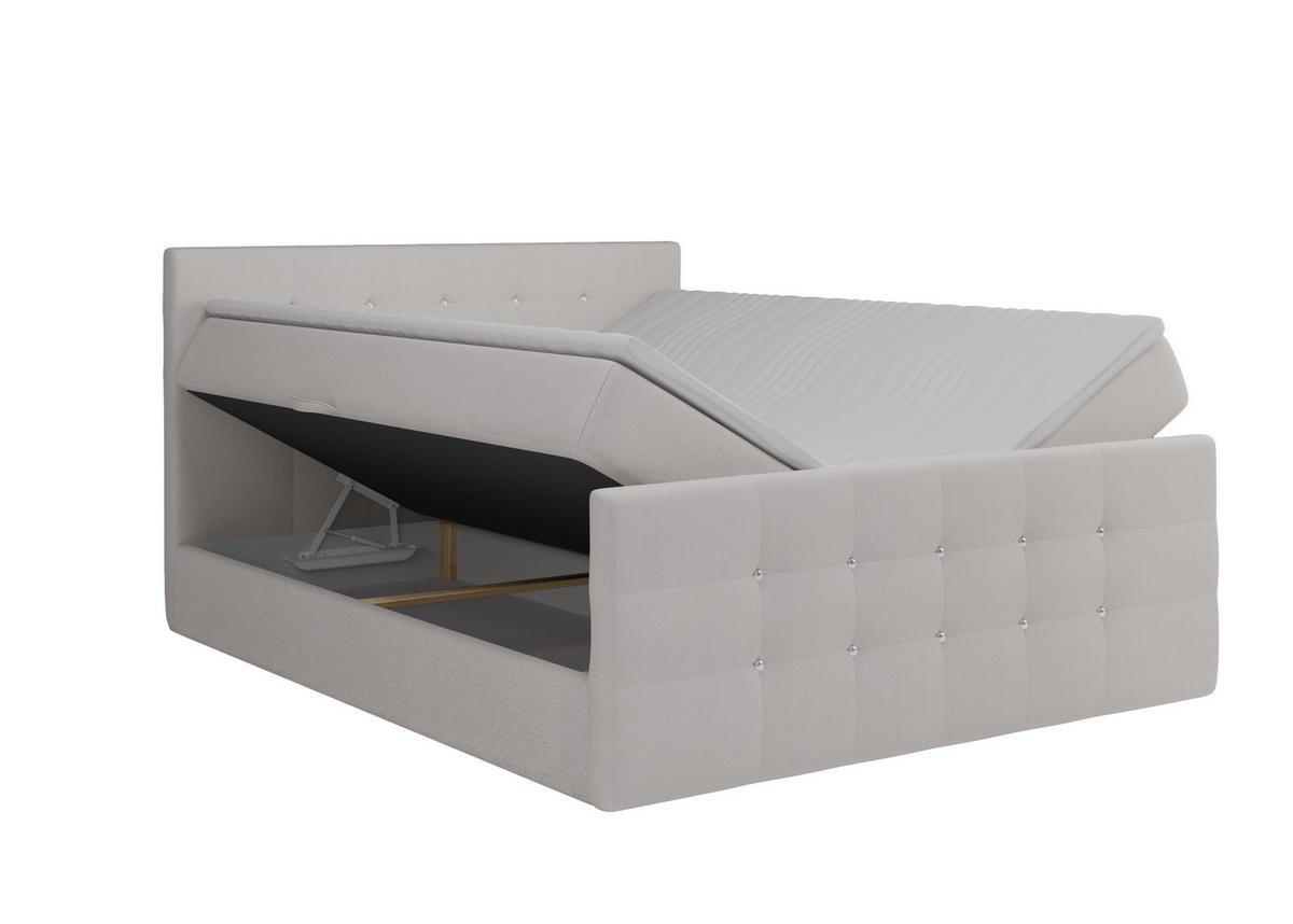 BOXBETT Paris Beige 140x200 cm Bettkasten + Topper - Beige, Holz/Textil (140/200cm) - Comfortic