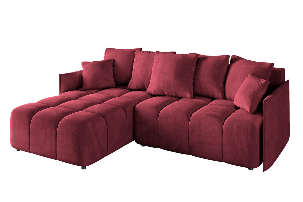 ECKSOFA mit Schlaffunktion und Bettkasten LONLI-L 242x175x88 Bordeaux Velours - Bordeaux, Holzwerkstoff/Kunststoff (242/175cm) - ALTDECOR