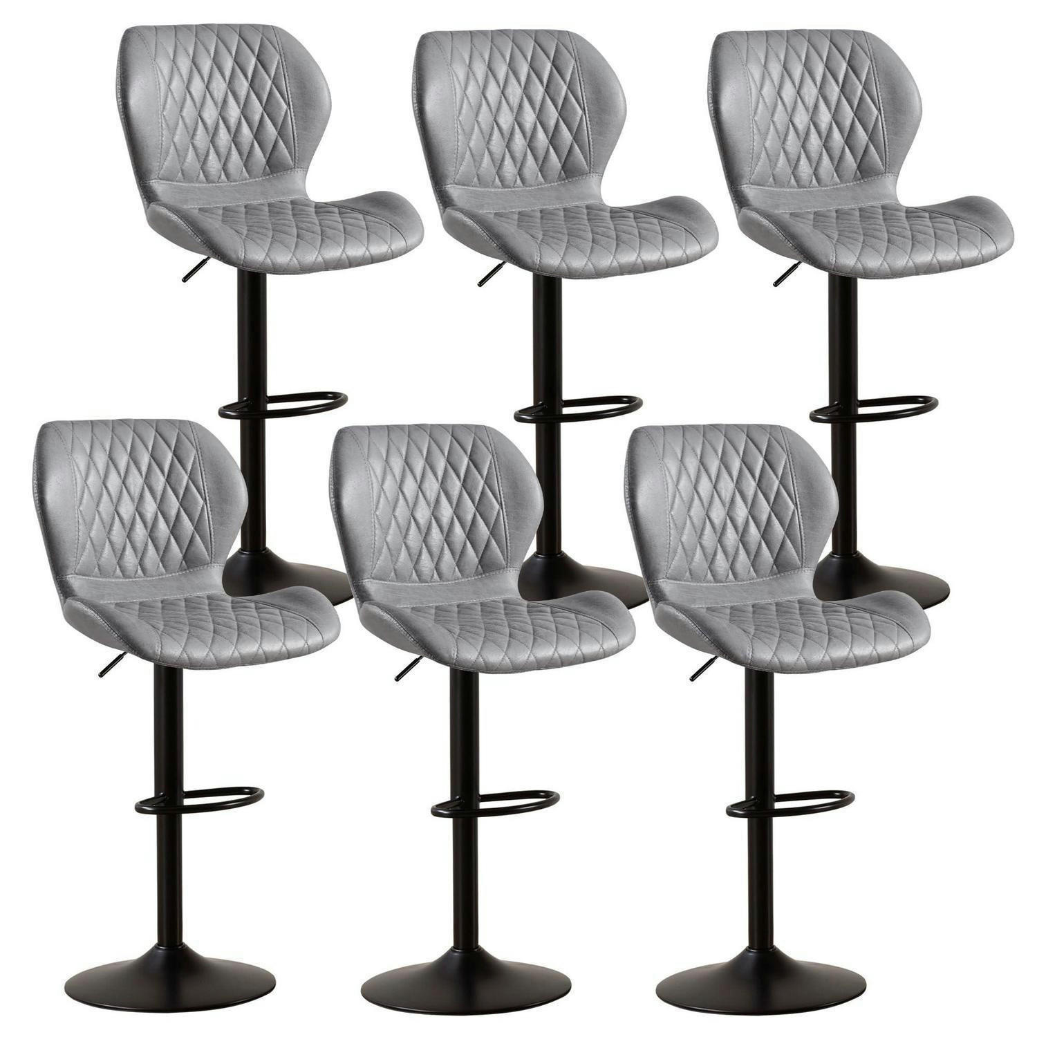 BARHOCKER 6er-Set PU-Kunstleder Grau Höhenverstellbar - Grau, Kunststoff (46.5/111/38cm)