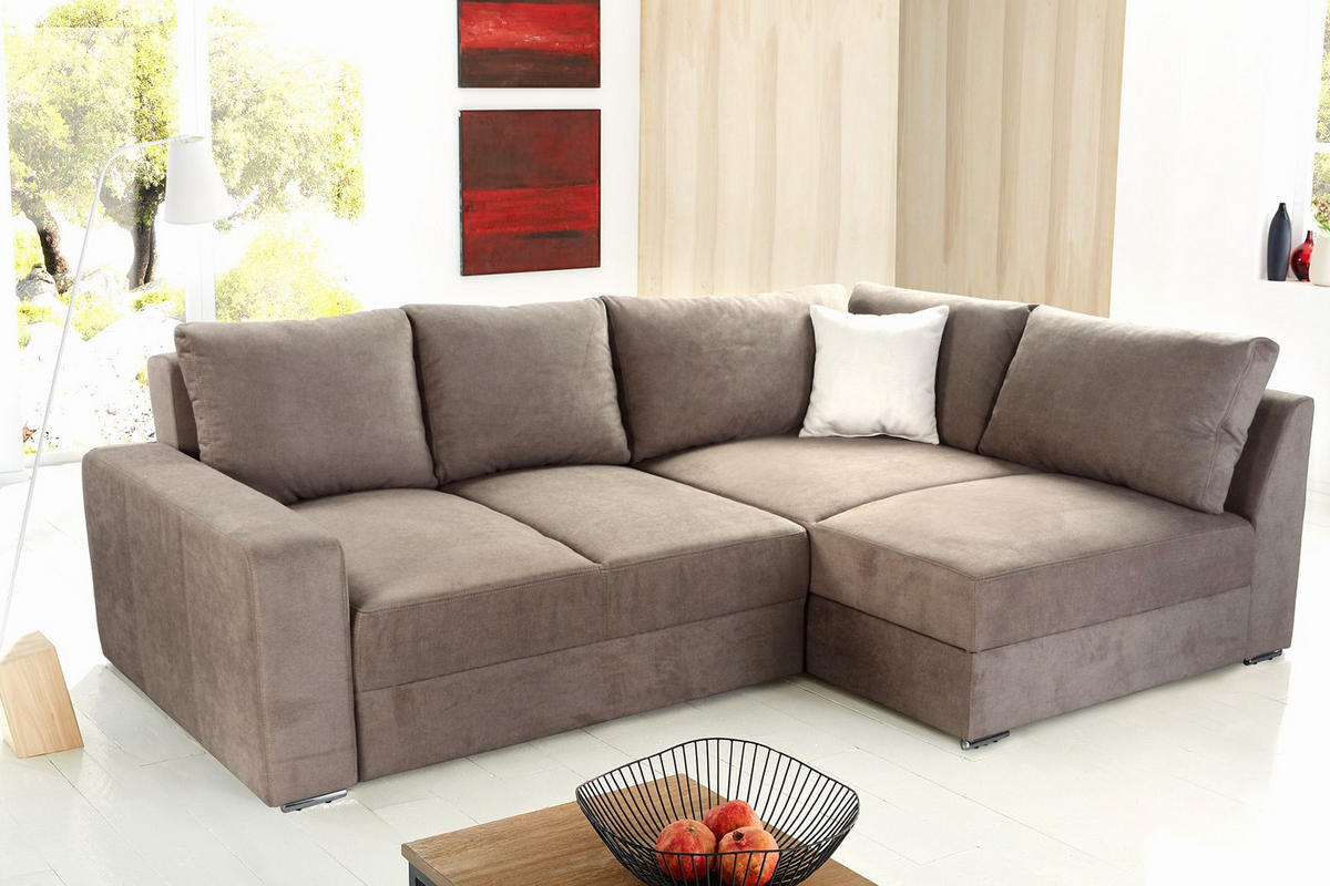 ECKSOFA-DAUERSCHLÄFER Boxspring Federkern Topper Bettkasten, seitenverkehrt montierbar B260/T181/H88 cm, Mikrofaser in Hell-Braun / 15108 - Hellbraun/Chromfarben, Textil/Metall (260/181cm) - luma-home