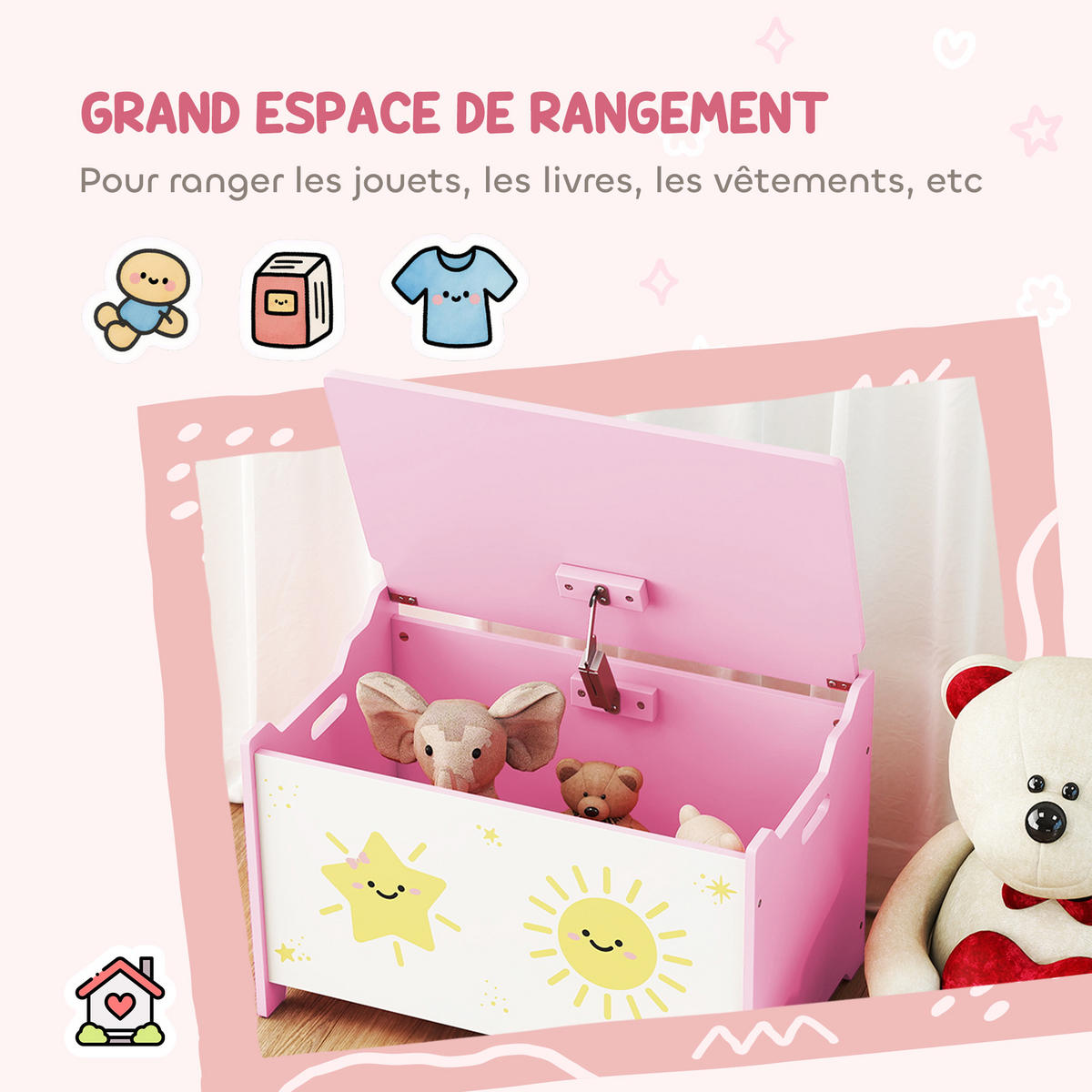 SPIELZEUGTRUHE DE-17257 mit Sicherheitsdeckel & Gasdruckdämpfer Rosa - Pink, Holzwerkstoff (37/60cm) - ComfortXL