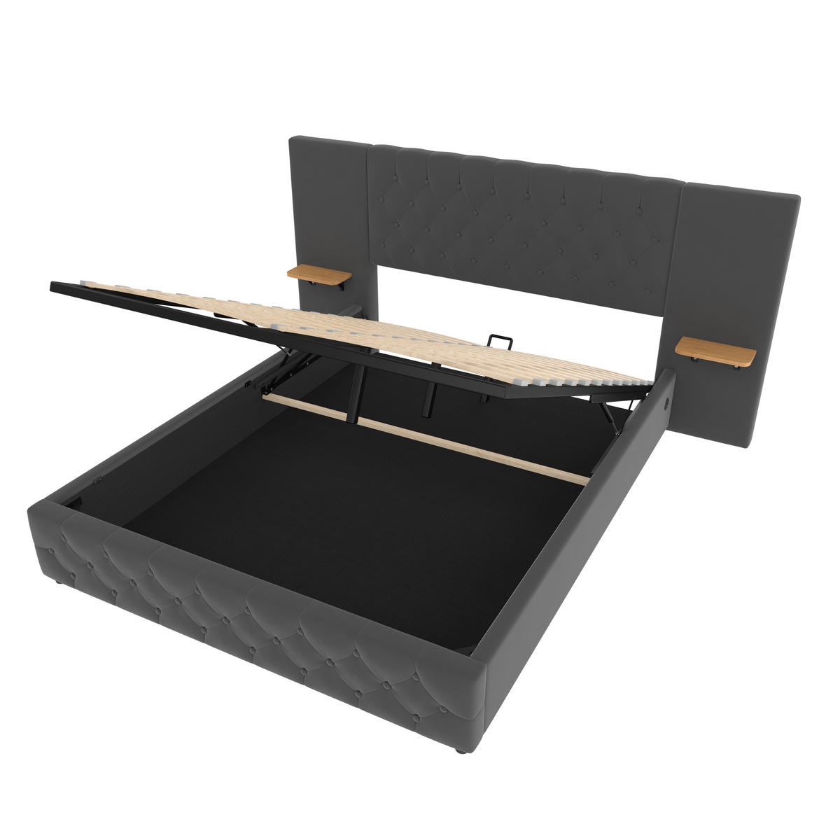 POLSTERBETT aus Samt 140x200 cm in Grau mit LED & USB & Stauraum - Grau, Textil (140/200cm) - Modfu