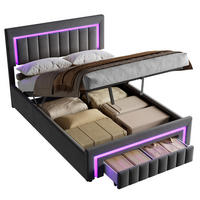 POLSTERBETT 140/200 cm mit hydraulischem Bettkasten, Schublade mit Rollen, LED-Beleuchtung, Grau - Grau, Textil (140/200cm) - Redom