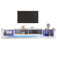 LOWBOARD 181/38/38 cm Weiß aus Spanplatte mit Hochglanzfront, Glasfront und LED-Beleuchtung - Weiß, Holzwerkstoff (38/38/181cm) - OKMYHOME