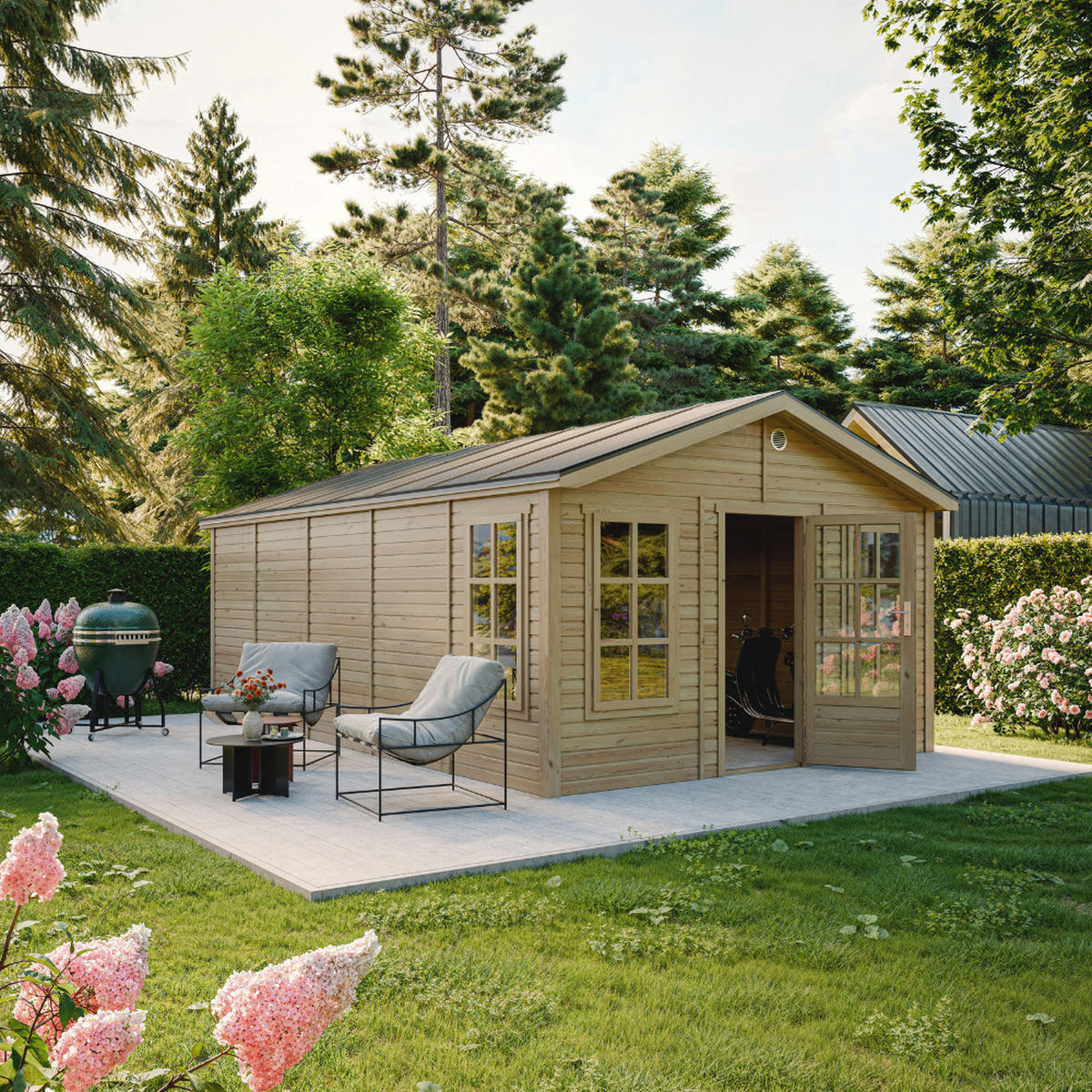 GARTENHAUS HOLZ M737 370 x 600 cm - Naturfarben, Holz (382/267/630cm) - Timbela